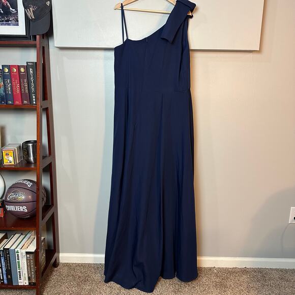 NWOT IEENA for Mac Duggal BOW ONE SHOULDER NAVY BLUE A-LINE FORMAL GOWN SZ 16 - Picture 10 of 12
